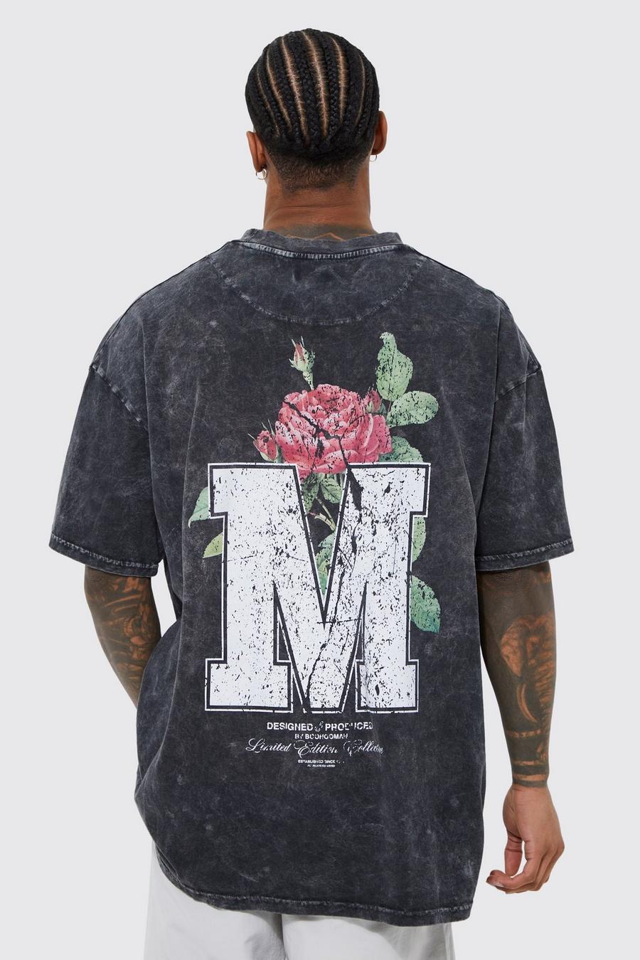 Black Oversized M Acid Wash Graphic T-shirt image number 1