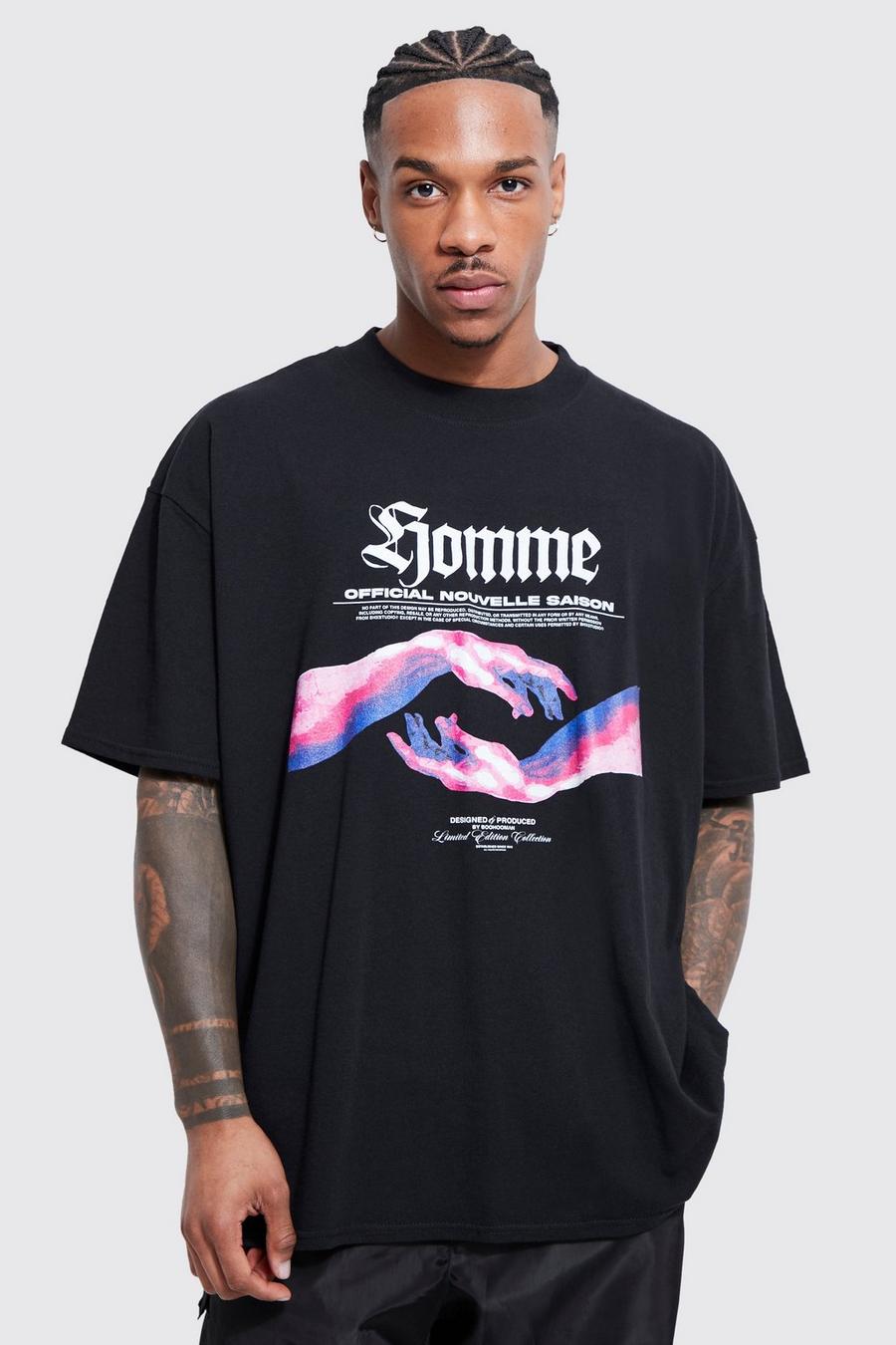 Black svart Oversized Homme Graphic T-shirt image number 1