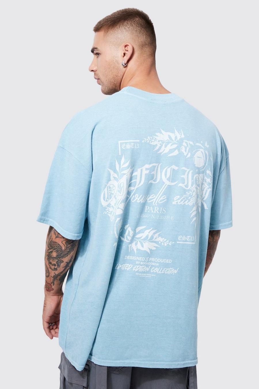 T-shirt oversize Official con grafica di fiori, Light blue azzurro