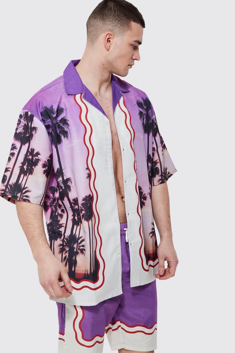 Purple morado Tall Boxy Oversized Slub Shirt & Swim Set