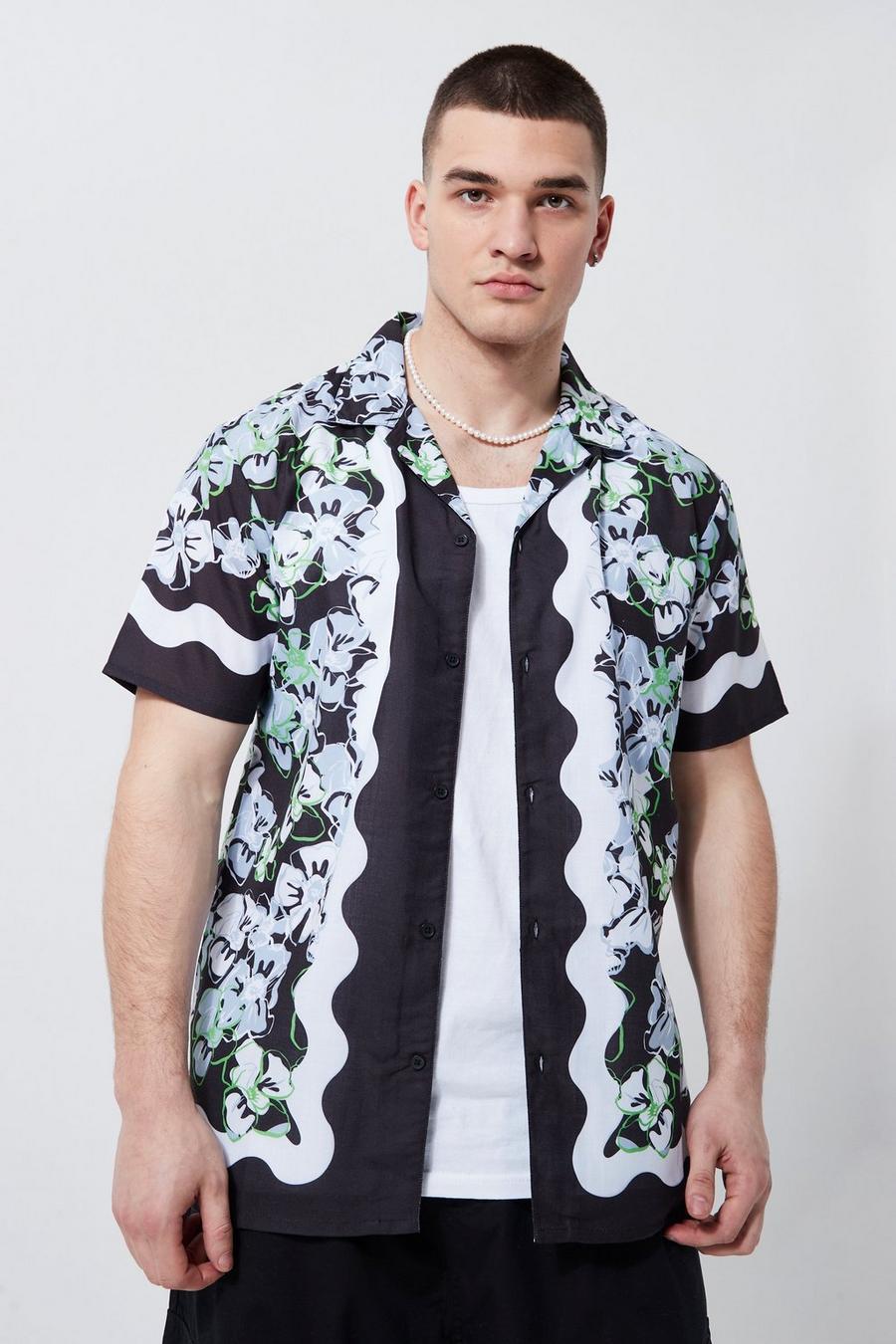 Camisa Tall Regular de flores con filos en relieve, Black image number 1