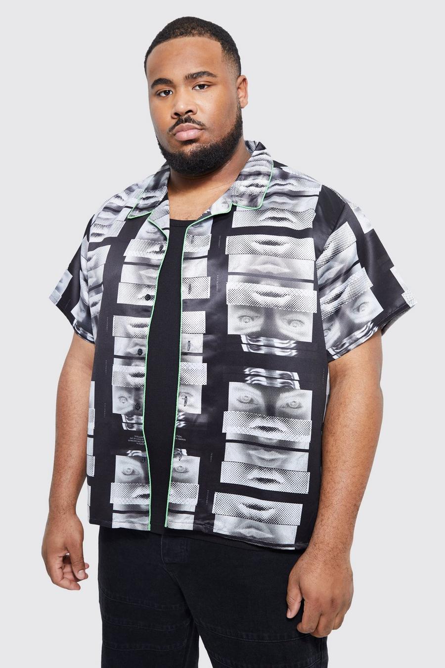 Black negro Plus Boxy Fit Satin Photo Print Shirt