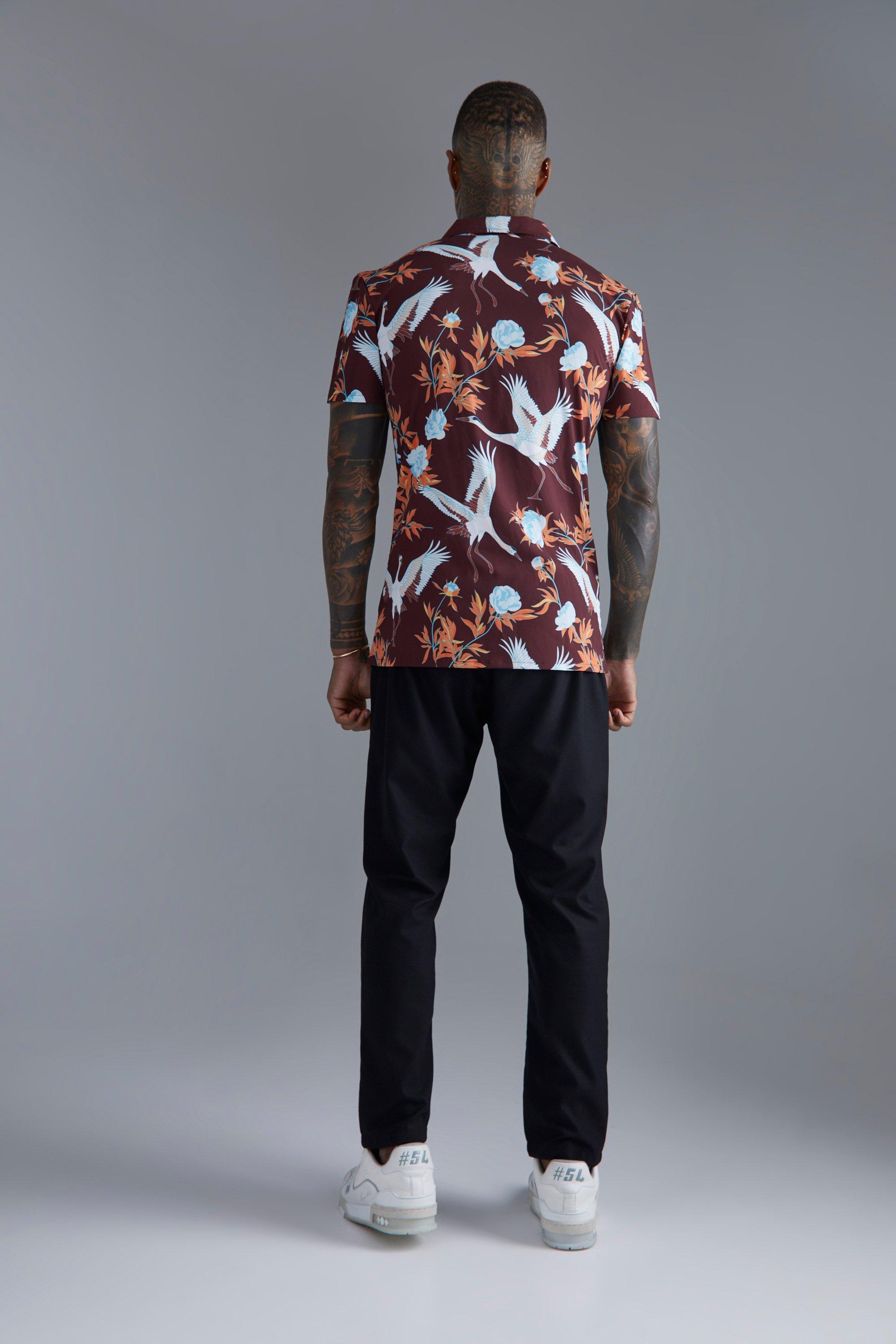 boohooMAN Short Sleeve Floral Muscle Bird Shirt - Men's Printed Shirts