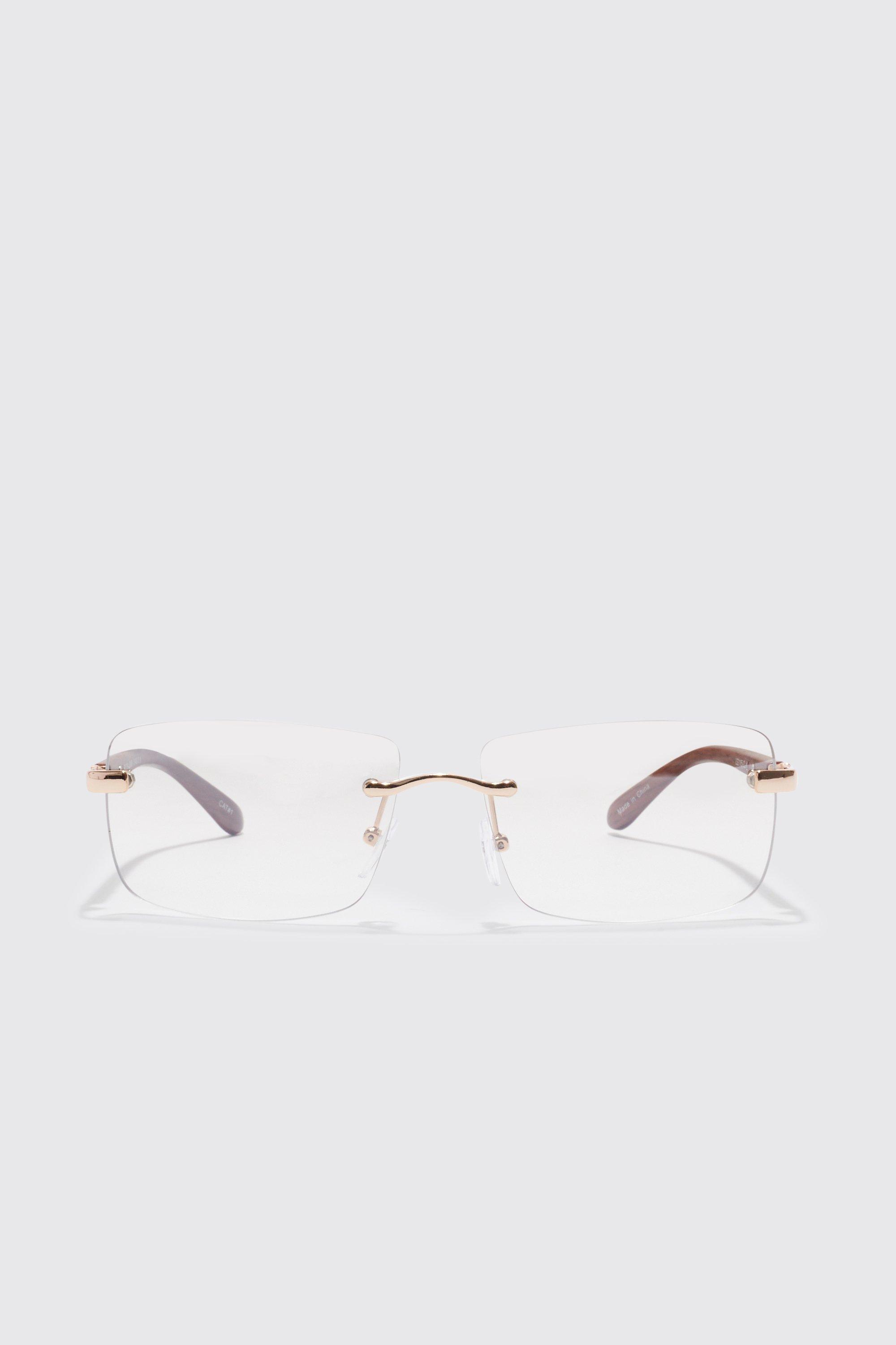 Men Rectangle Lens Rimless Fashion Glasses