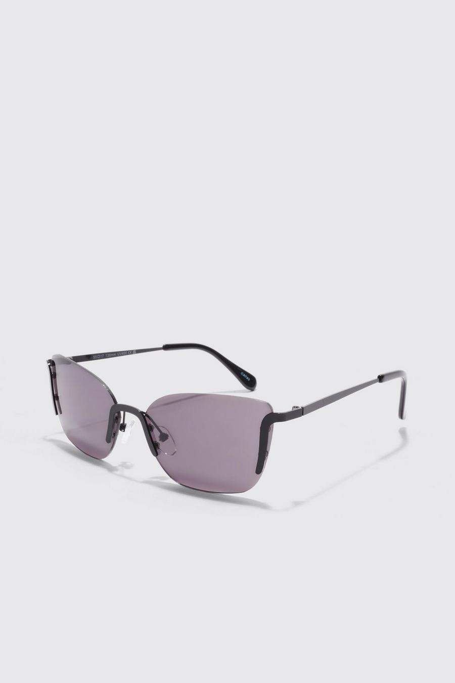 Black Rimless Square Lens Sunglasses