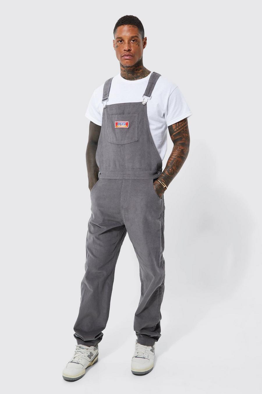 Grey Relaxed Fit Ofcl Badge Cord Dungaree image number 1