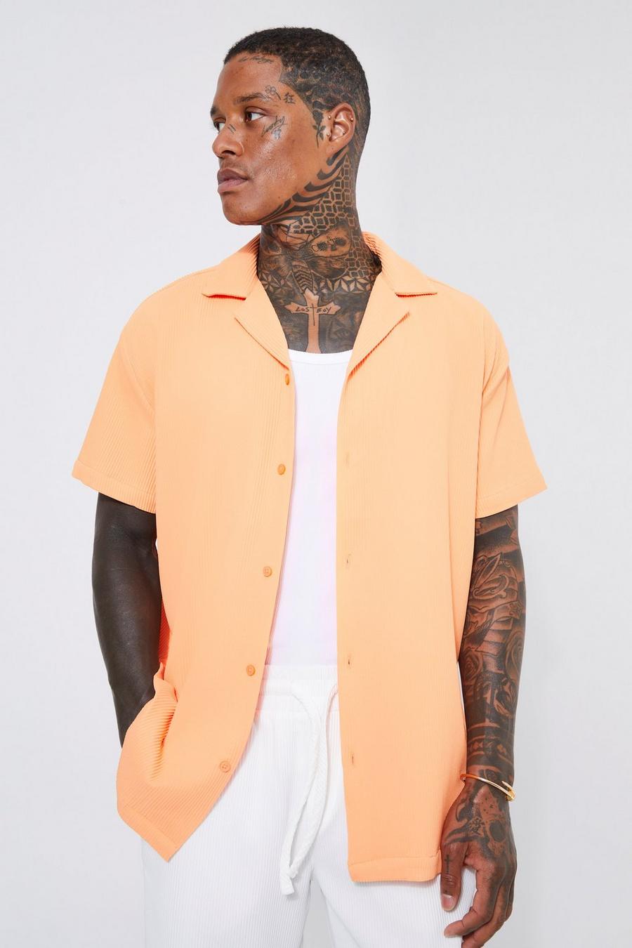Orange Pleated Short Sleeve Oversized Shirt image number 1