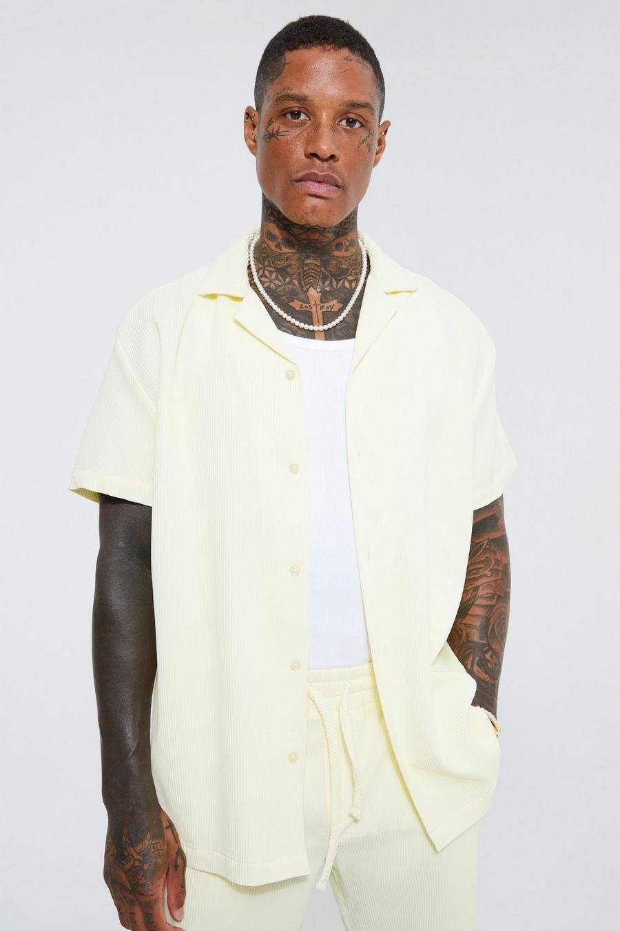 Yellow Pleated Short Sleeve Oversized Shirt 