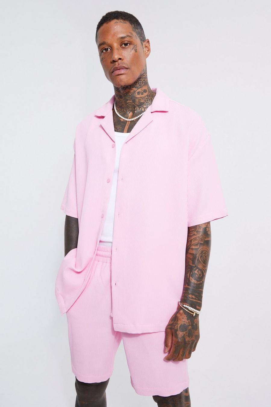 Kurzärmliges kastiges Oversize Hemd, Pink