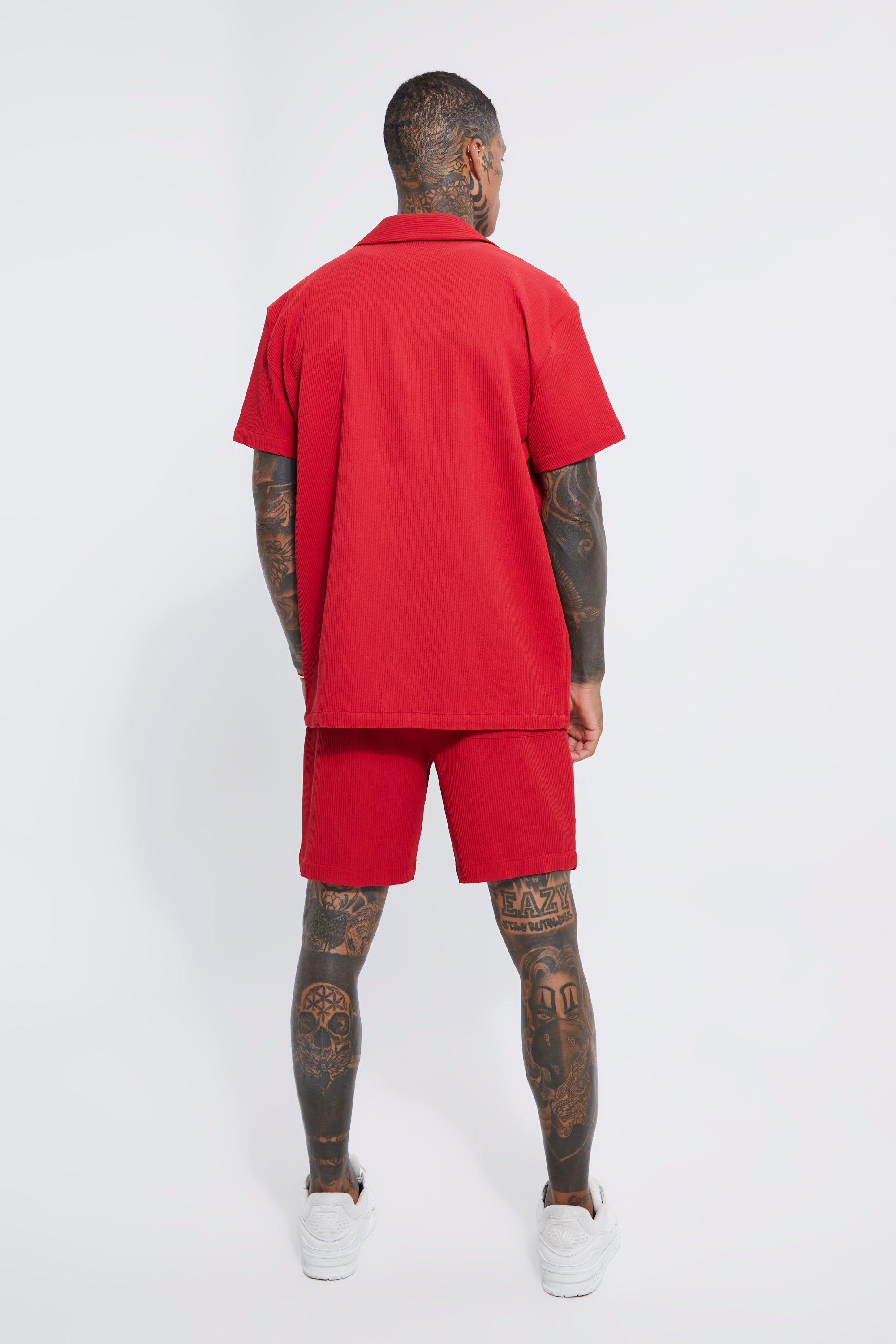 Pleated Oversized Shirt And Short Set | boohoo