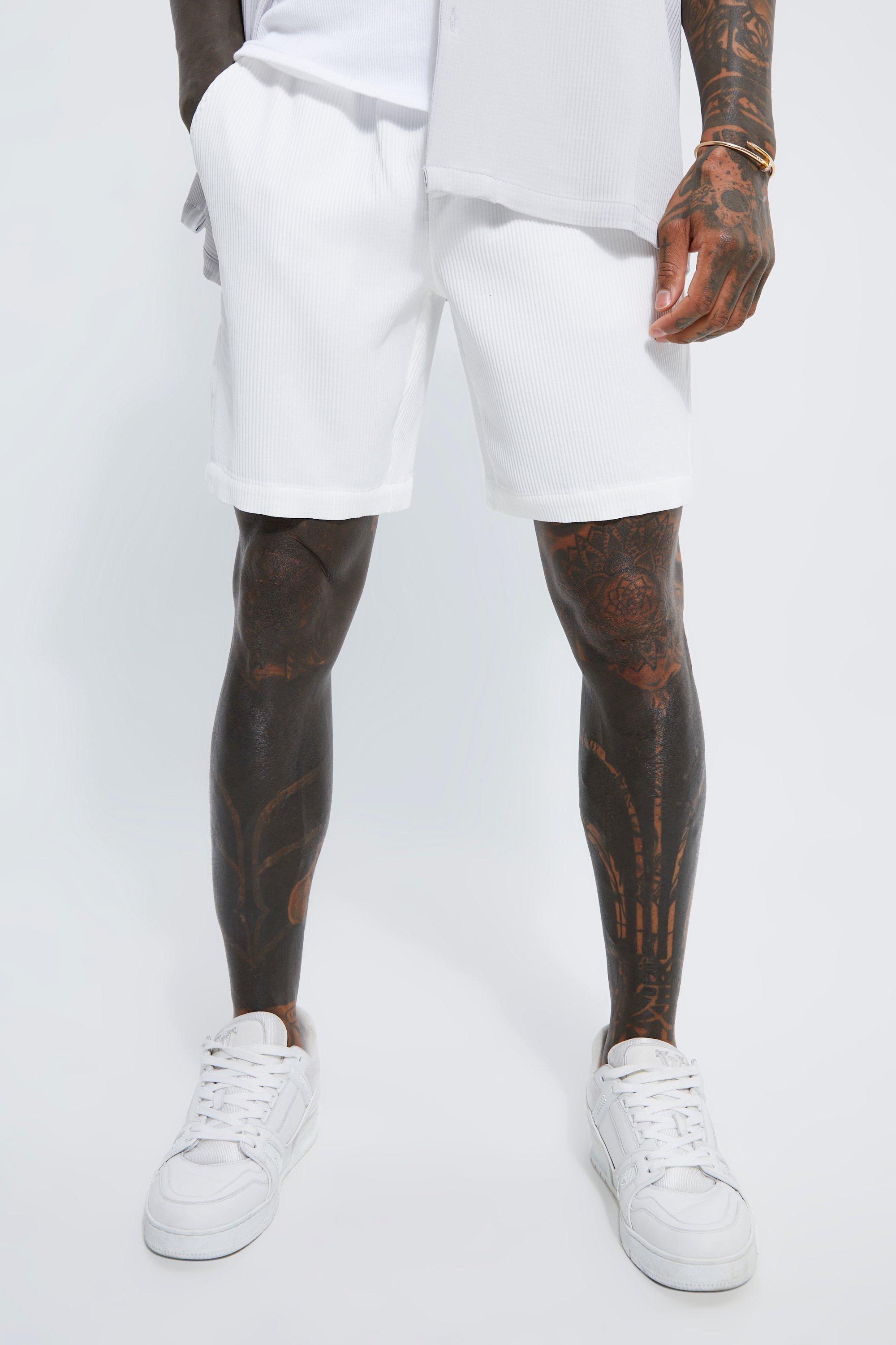 Mens white pleated shorts online