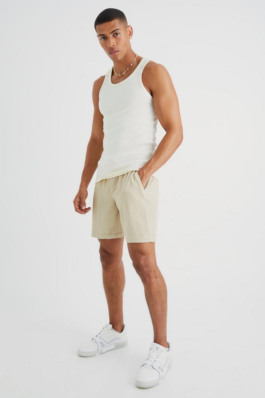 Taupe Pleated Mid Length Short