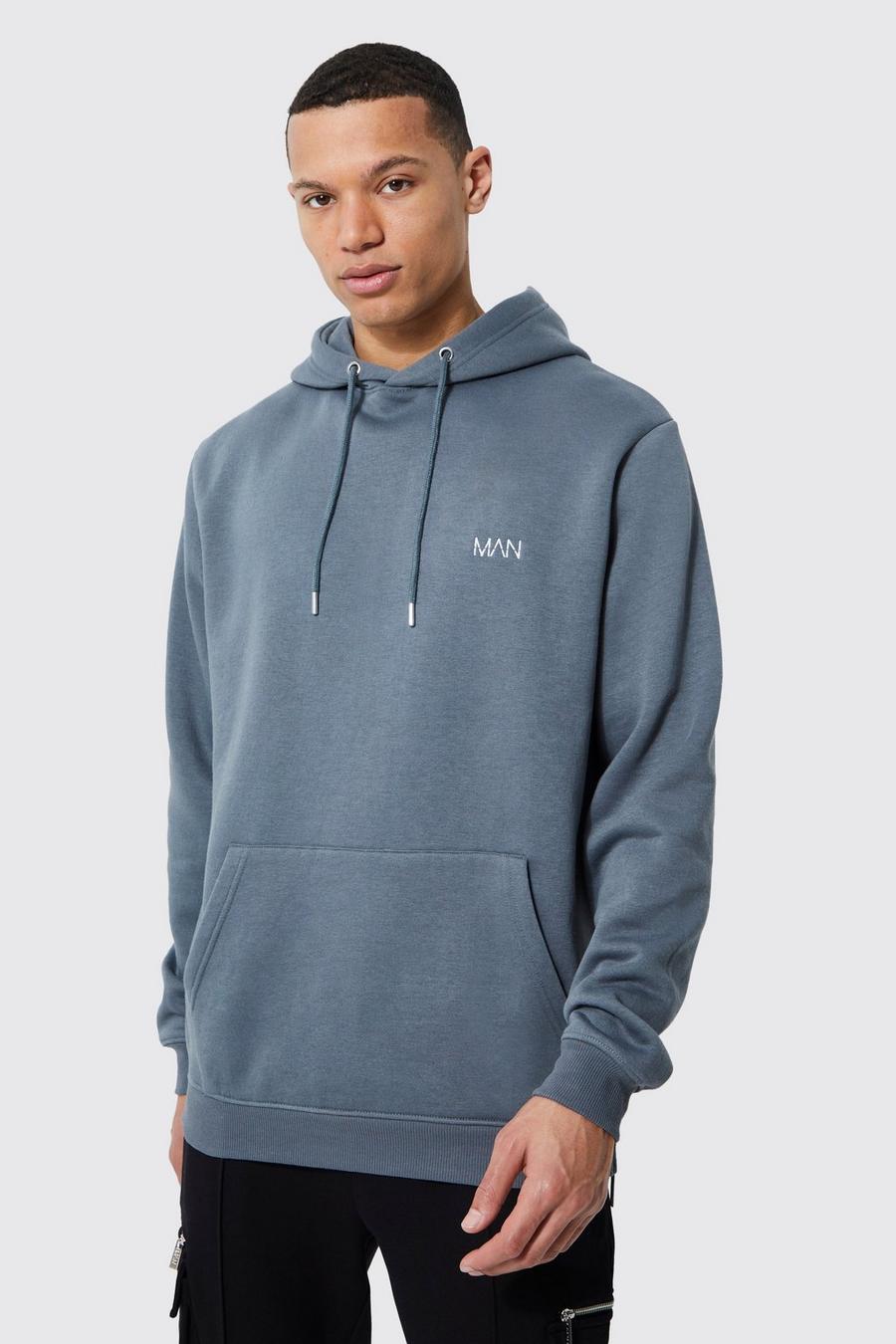 Blue Tall Side Zip Man Embroidered Hoodie