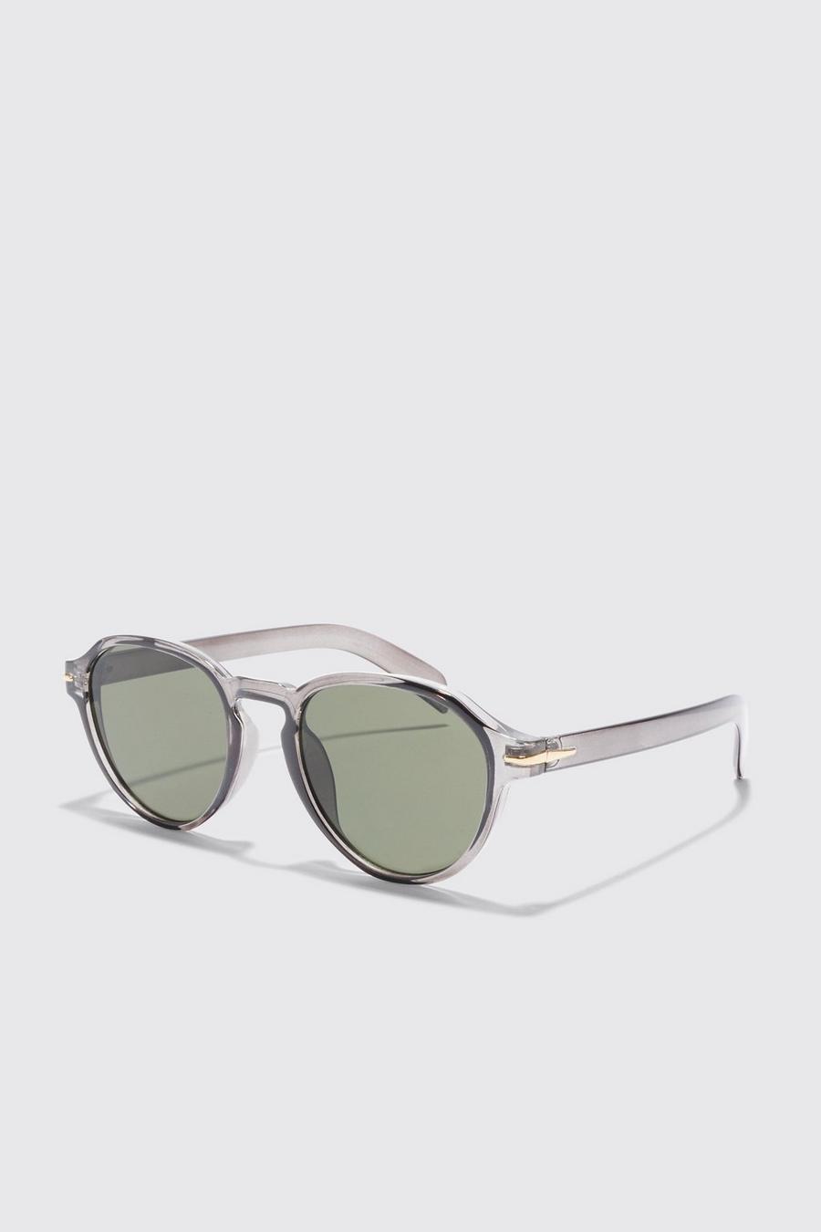 Grey Retro Round Hinge Detail Sunglasses image number 1