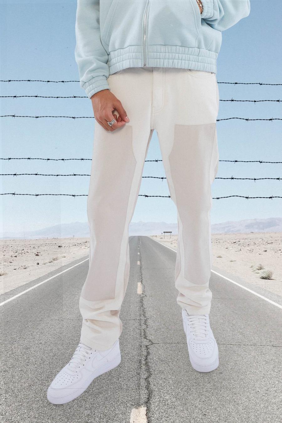 Stone beige Tall Onbewerkte Contrasterende Utility Jeans Met Rechte Pijpen