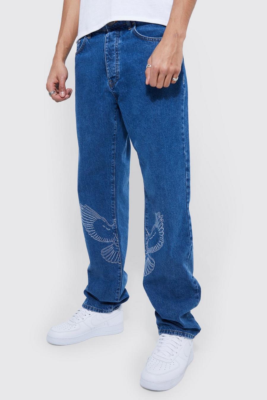 Mid blue Tall Relaxed Rigid Dove Embroidered Jean image number 1