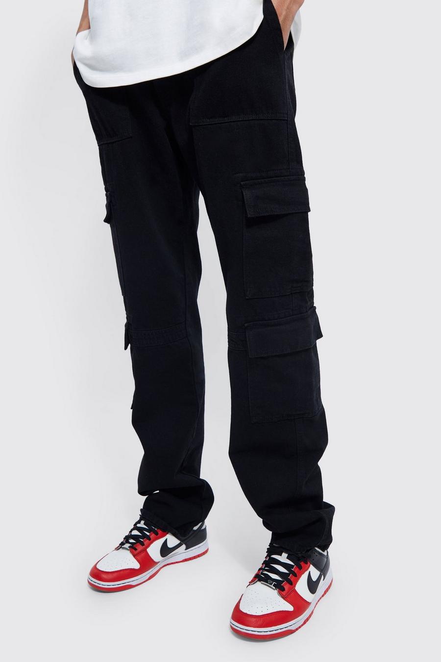 Tall Relaxed Rigid Multi Cargo Pocket Jean , True black