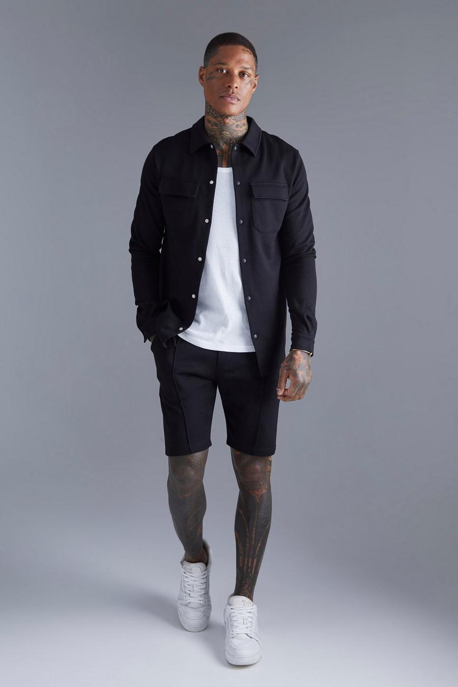 Conjunto de pantalón corto con alforza y ​​camisa de tela jersey, Black image number 1