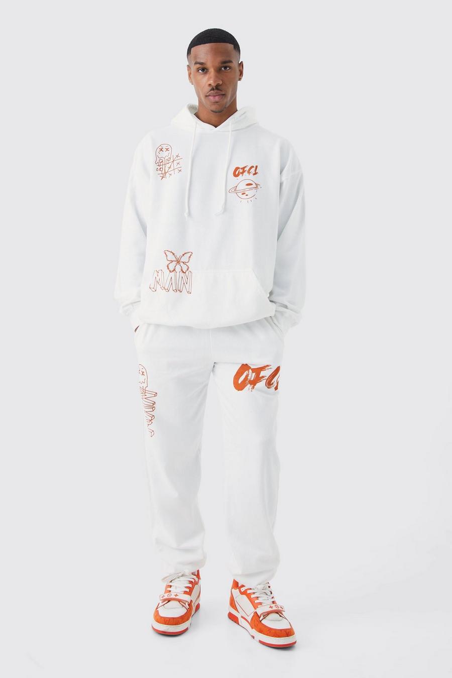 White weiß Oversized Ofcl Graffiti Hooded Tracksuit