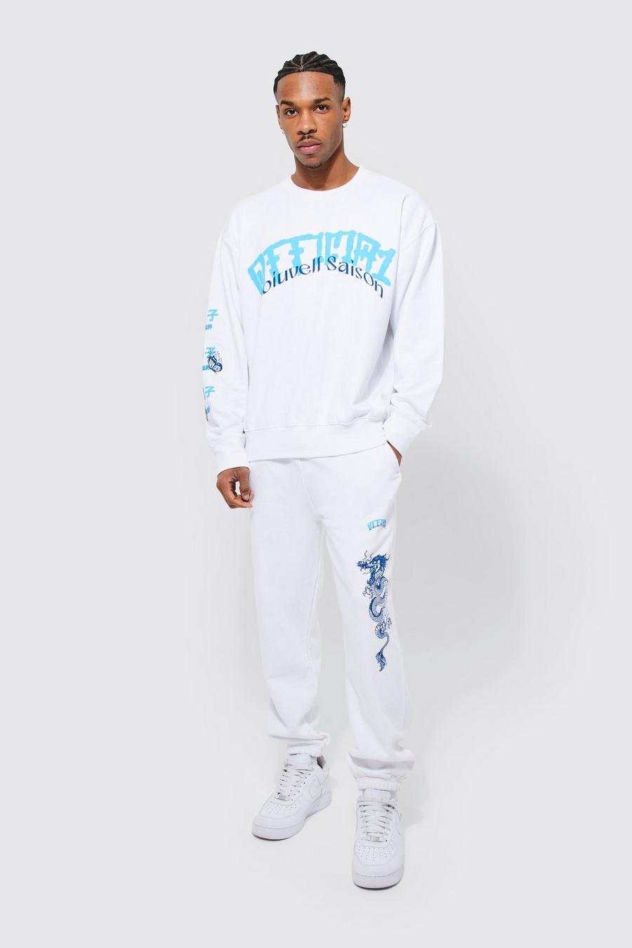 White Oversized Official Graphic Sweatshirt Tracksuit image number 1