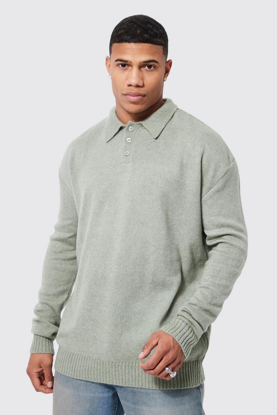 Mint Brushed Oversized Knitted Polo image number 1
