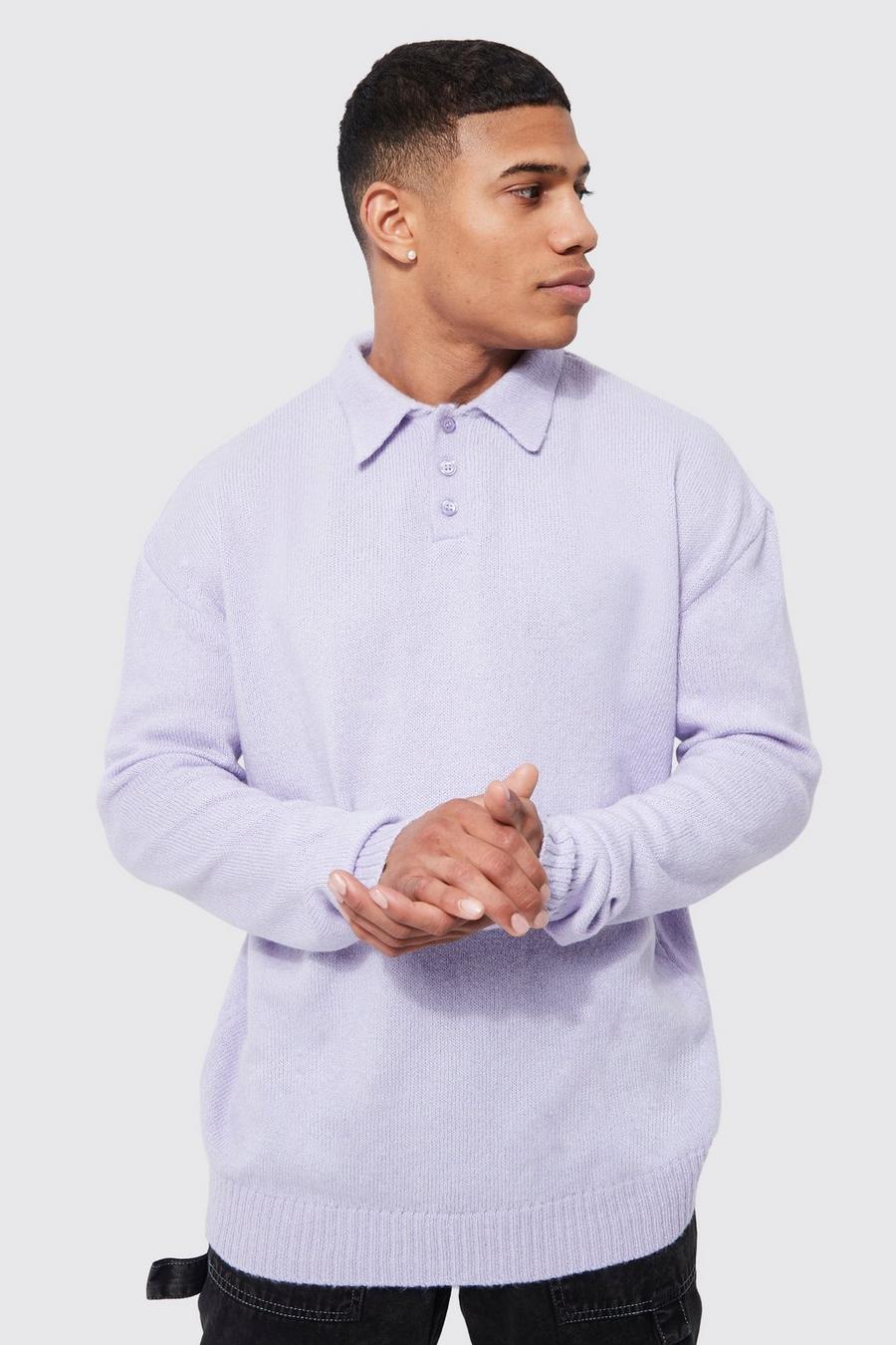 Lilac Brushed Oversized Knitted Polo image number 1