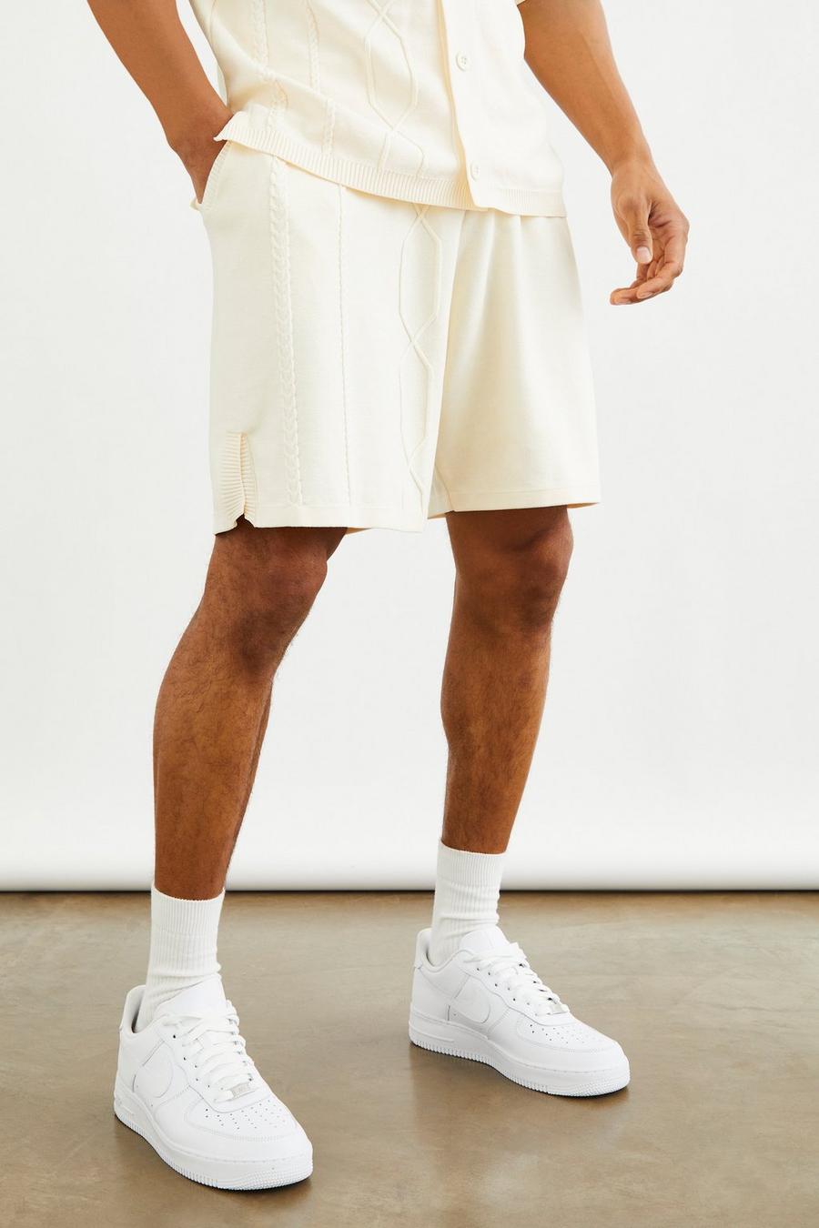 White Open Cable Relaxed Knitted Short
