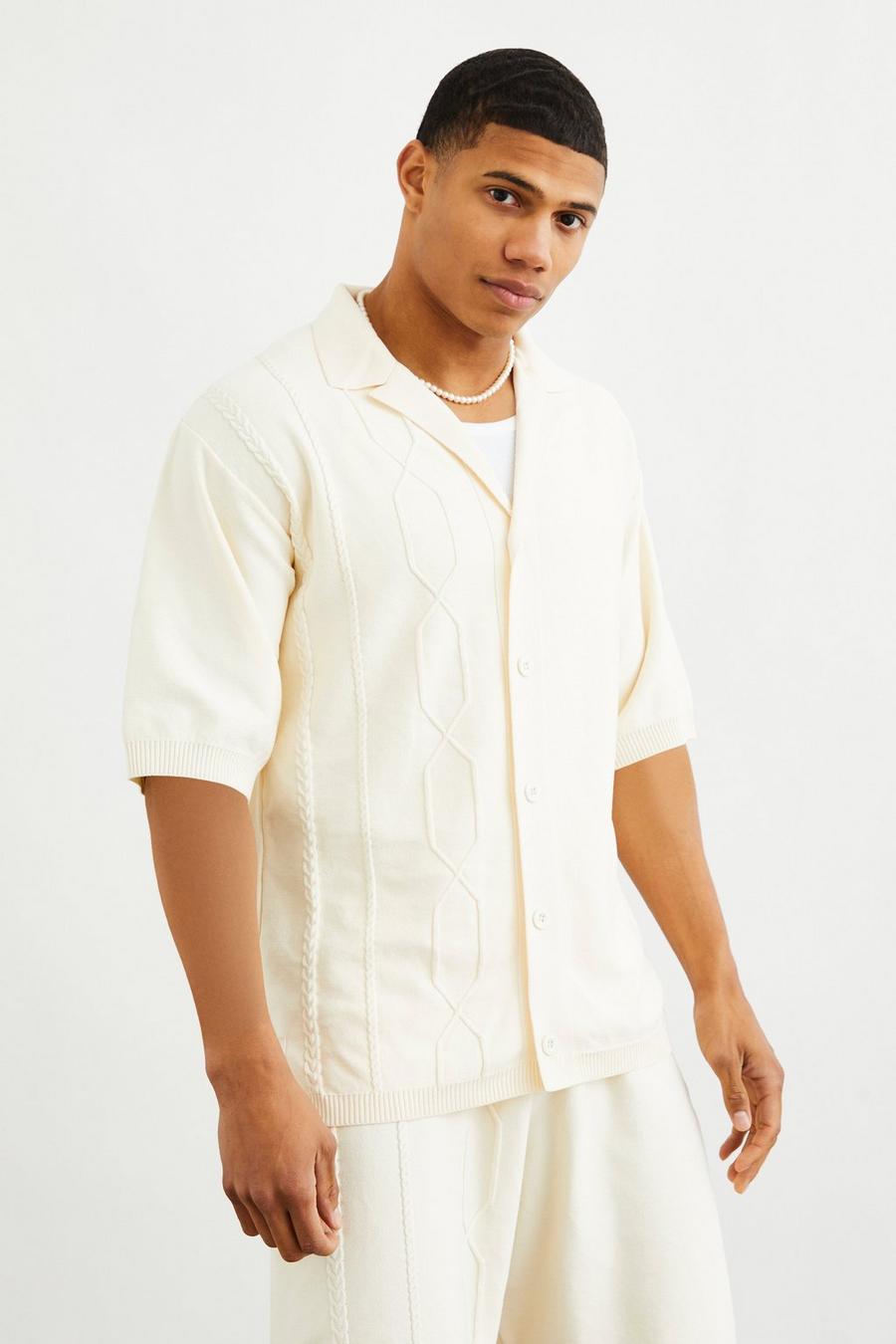White vit Oversized Knitted Open Cable Shirt image number 1