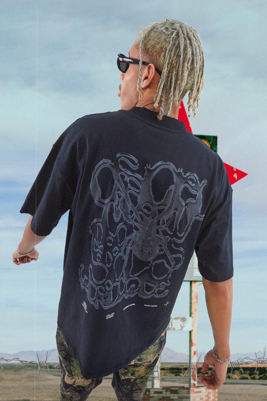 Black Tall Oversized Extended Neck Graphic T-shirt image number 1