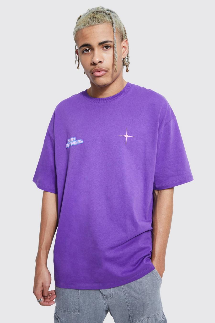 T-shirt Tall oversize con grafica a caratteri arrotondati, Purple image number 1