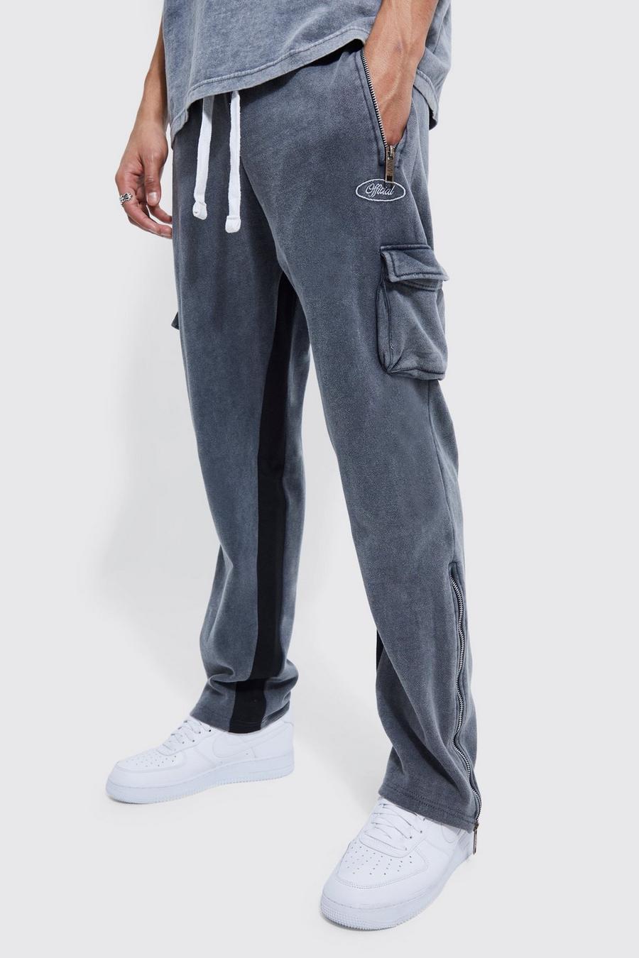 Charcoal Tall Acid Wash Gusset Cargo Jogger image number 1