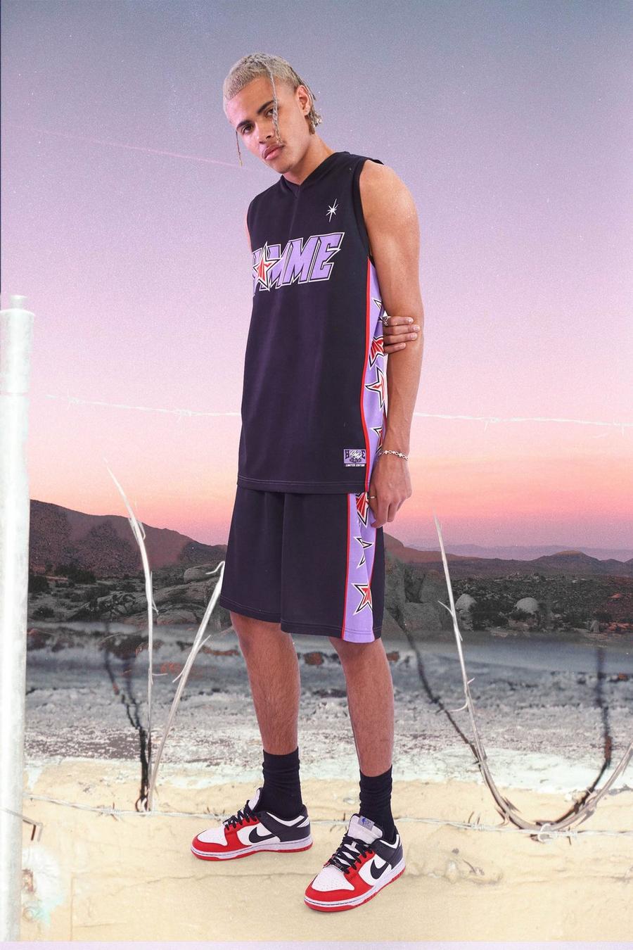 Conjunto Tall de malla y camiseta de baloncesto con estampado gráfico, Black image number 1