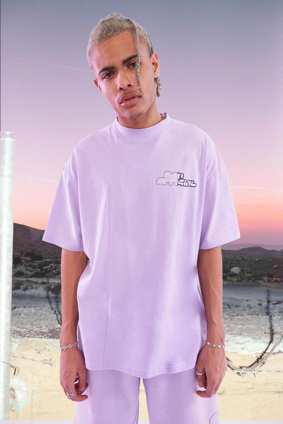 Lilac Tall Oversized Extended Neck Graphic T-shirt image number 1
