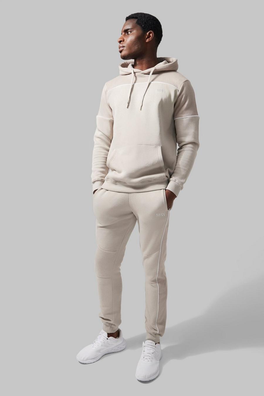 Taupe beige Man Active Colour Block Hooded Tracksuit