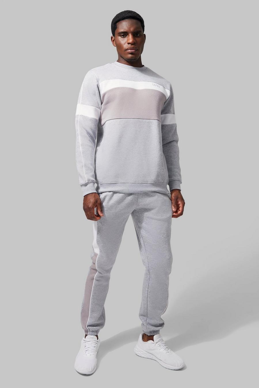 Grey marl Man Active Colour Block Sweatshirt Tracksuit image number 1