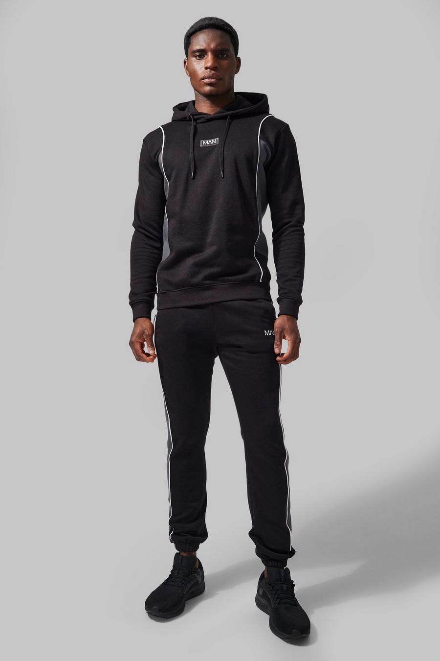 Black negro Man Active Colour Block Hooded Tracksuit image number 1