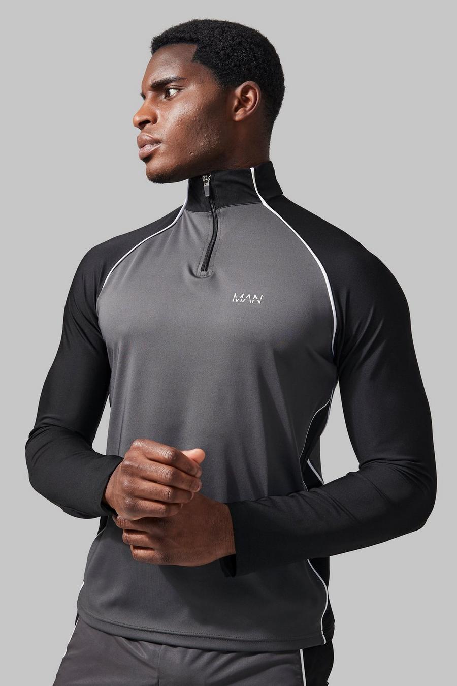 Black MAN Active Flerfärgad tröja med trekvartslång raglanärm image number 1