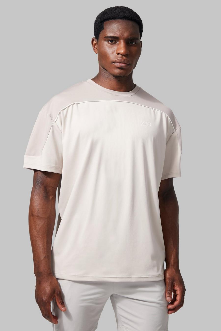 Taupe Man Active Oversized Colour Block T-shirt image number 1
