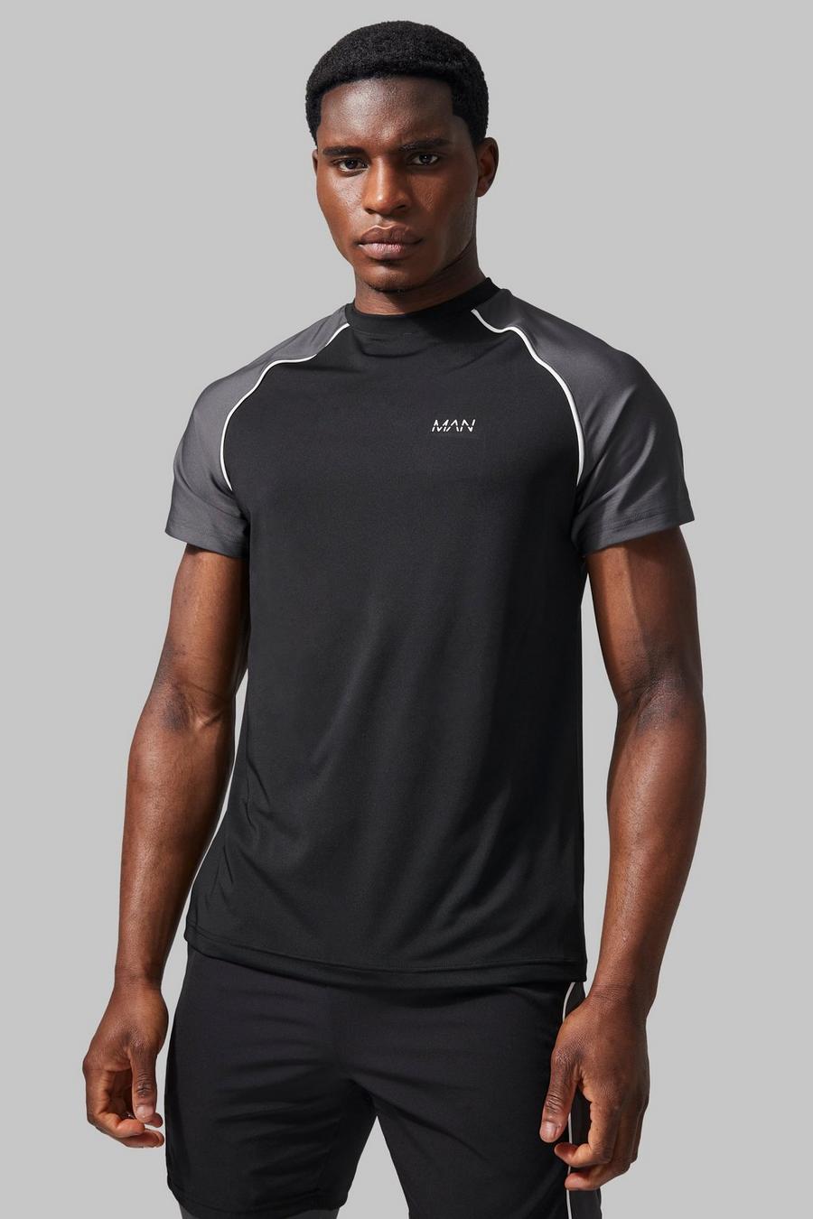 T-shirt Man Active per alta performance a blocchi di colore, Black nero