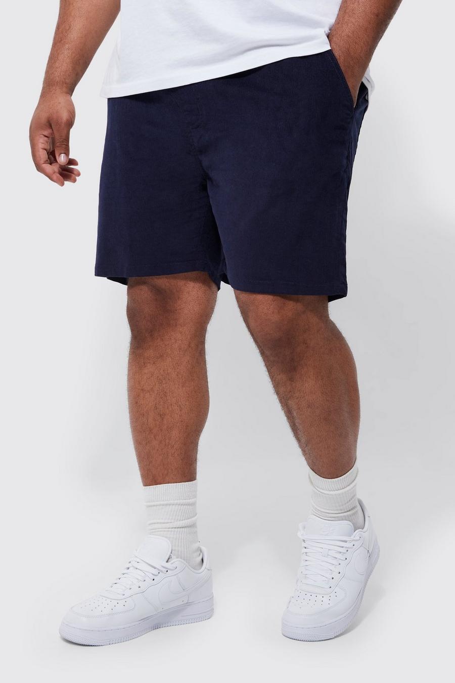 Plus mittellange Cord-Shorts mit elastischem Bund, Navy marineblau