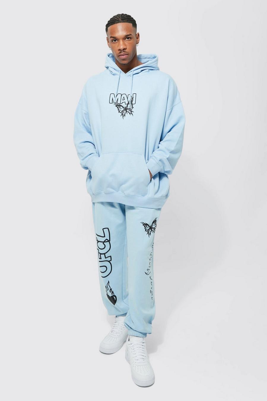 Light blue Oversized Butterfly Graphic Hooded Tracksuit image number 1