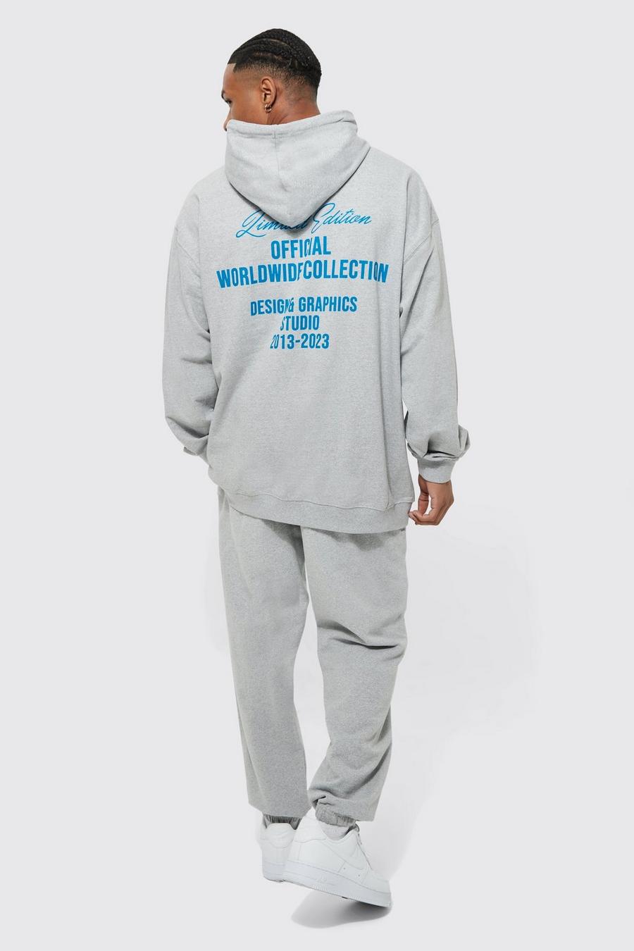 Grey marl Oversized Homme Graphic Hooded Tracksuit image number 1