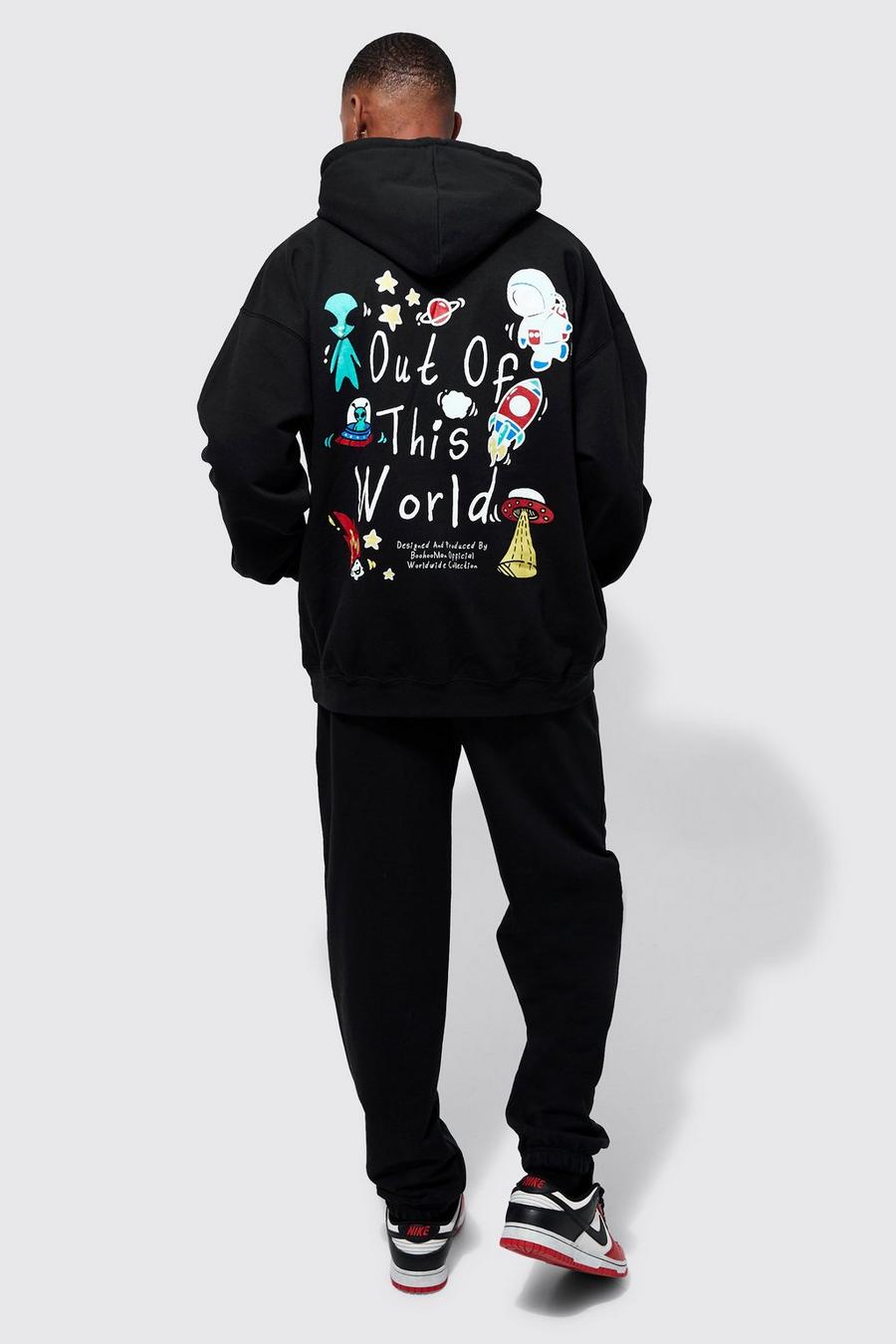 Black Oversized Doodle Graphic Hooded Tracksuit