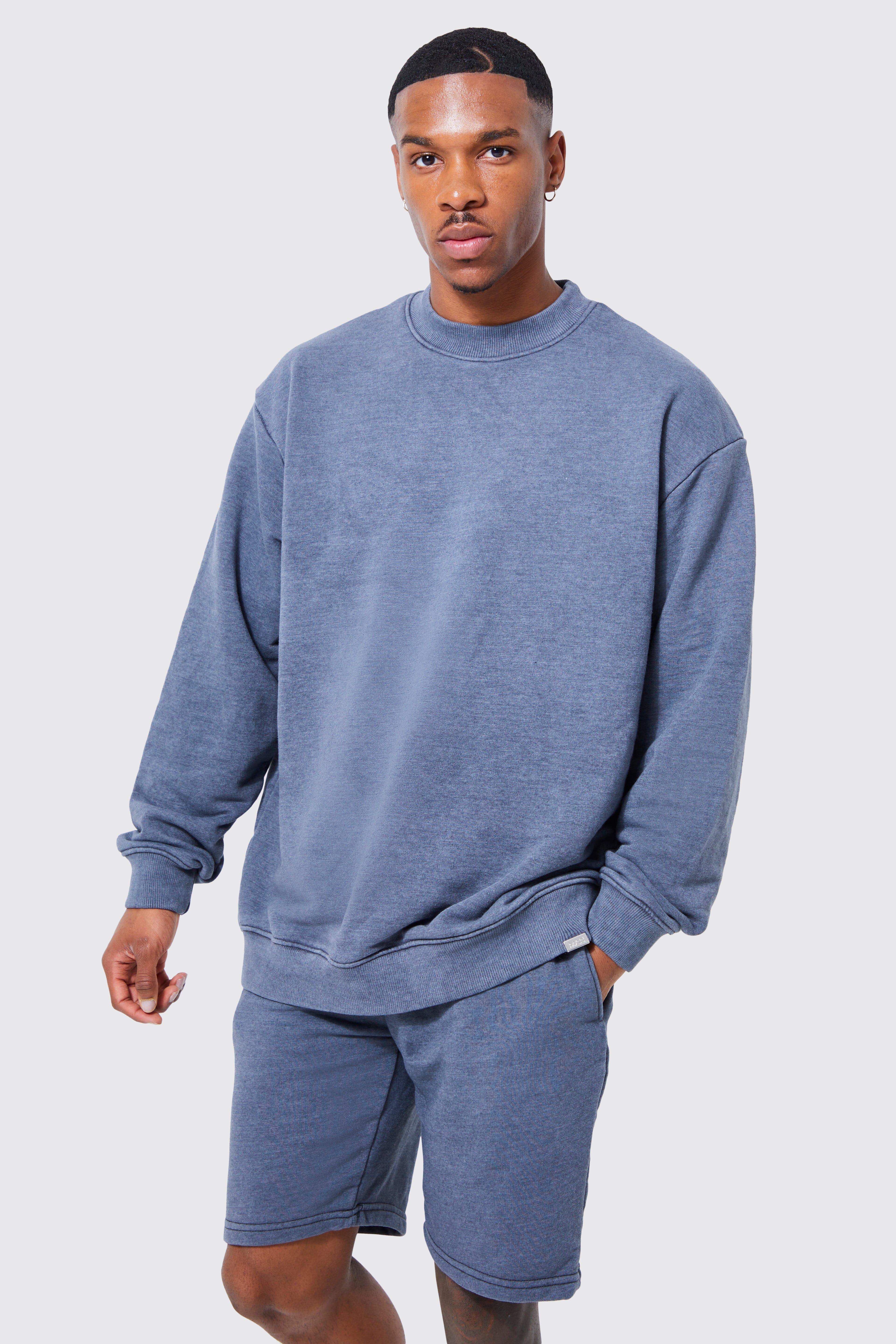 Oversized Man Acid Wash Sweater Short Tracksuit