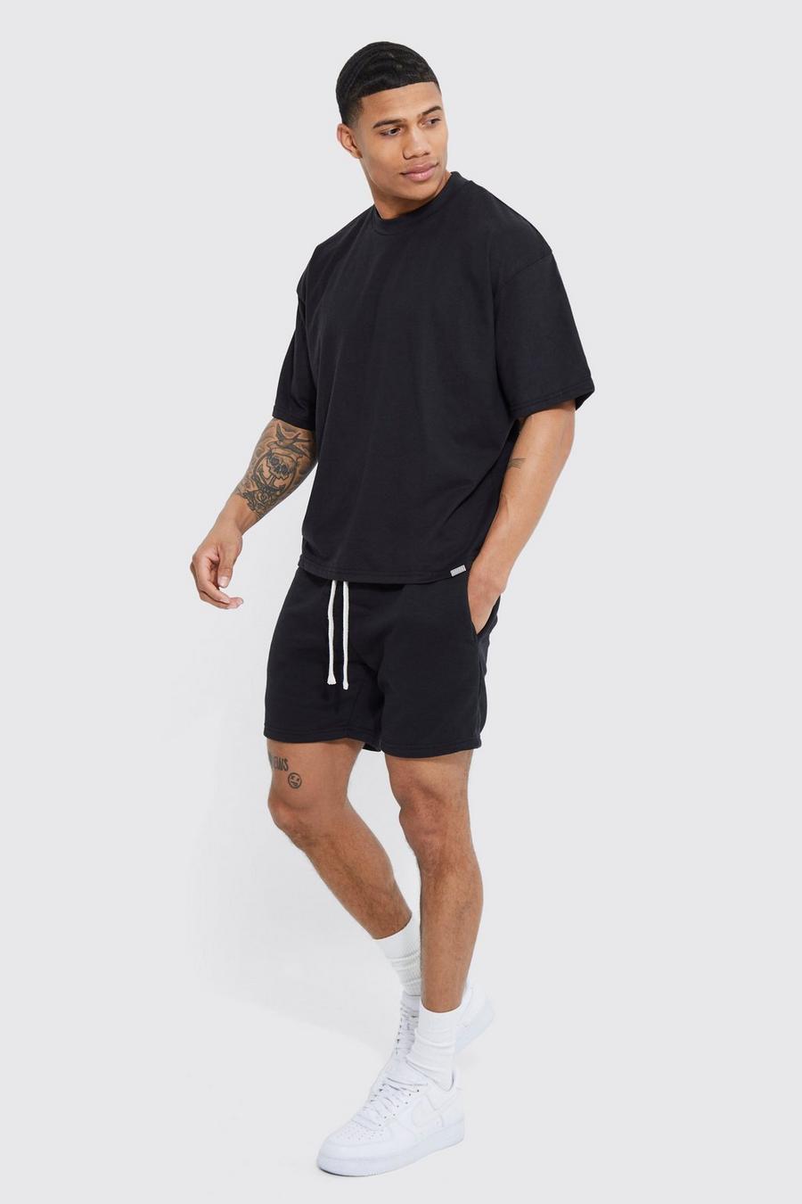 Oversized Short Length T-shirt And Short Set, Black nero image number 1