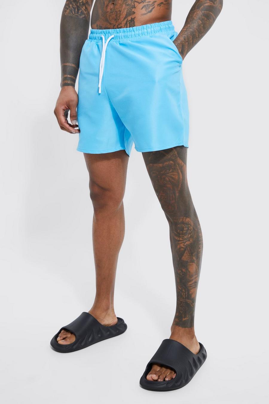 Light blue Mid Length Plain Swim Shorts
