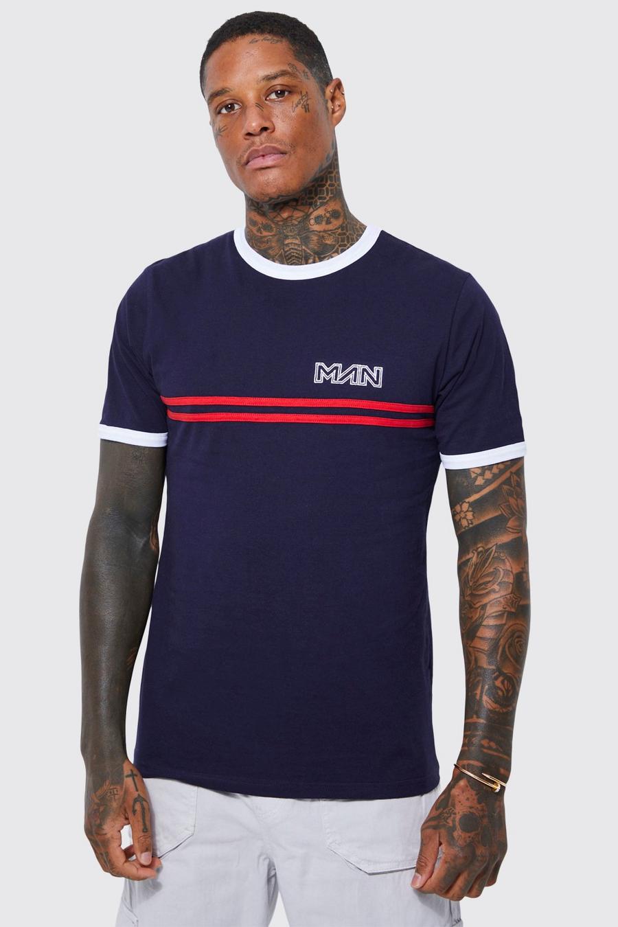 Navy Man Slim Colour Block And Ringer T-shirt image number 1