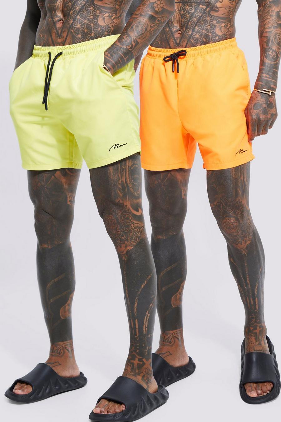Costume a pantaloncino medio con firma Man - set di 2 paia, Multi