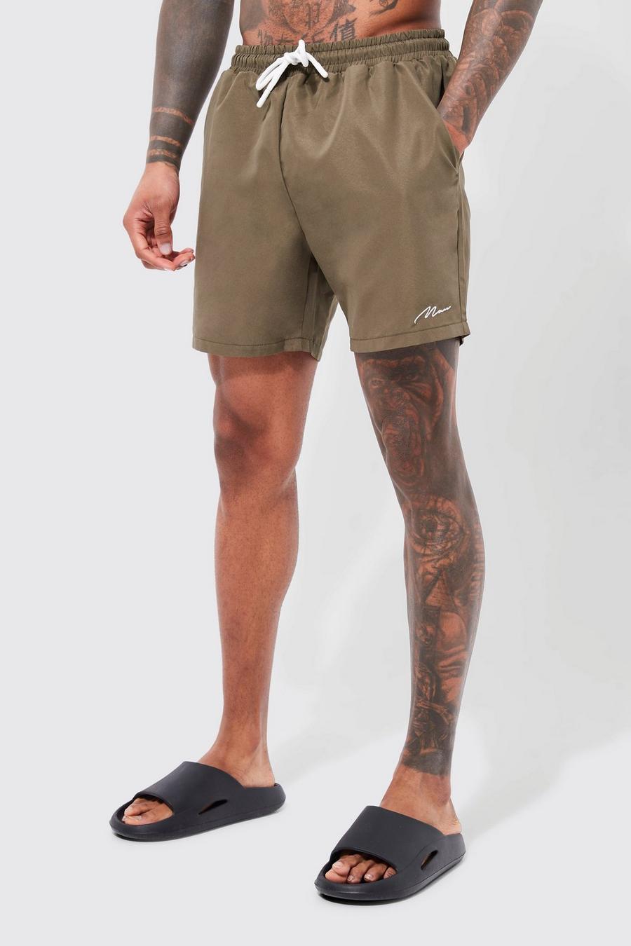 Khaki Man Signature Mid Length Swim Shorts image number 1