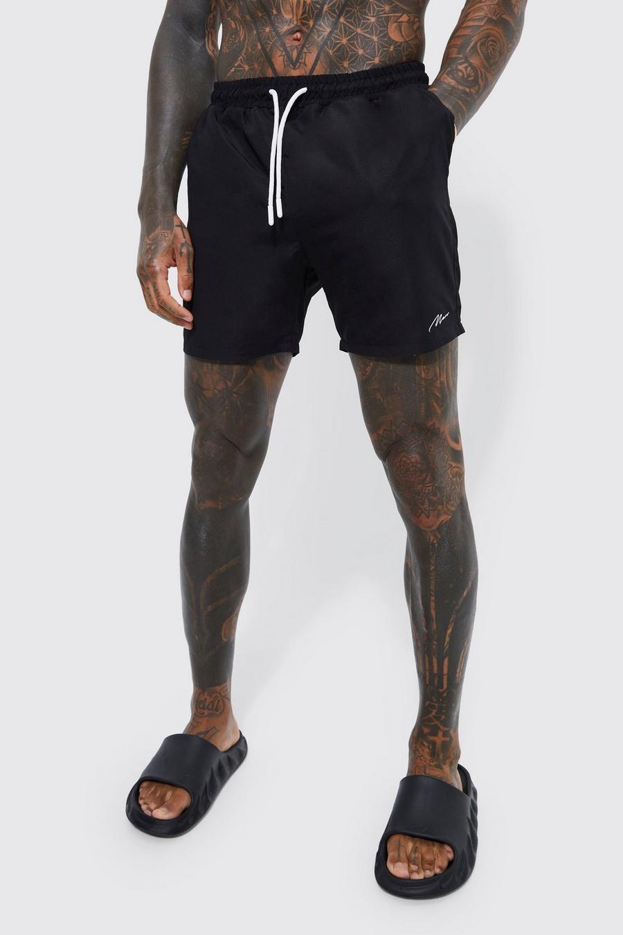 Black svart Man Signature Mid Length Swim Shorts